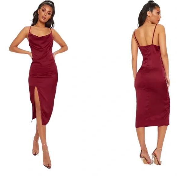 Long Sleeve Satin Dress PrettyLittleThing Dresses Pretty Little Thing Burgundy Strappy Cowl Satin Midi Dress Size Long Sleeve Satin Dress PrettyLittleThing Dresses Pretty Little Thing Burgundy Strappy Cowl Satin Midi Dress Size